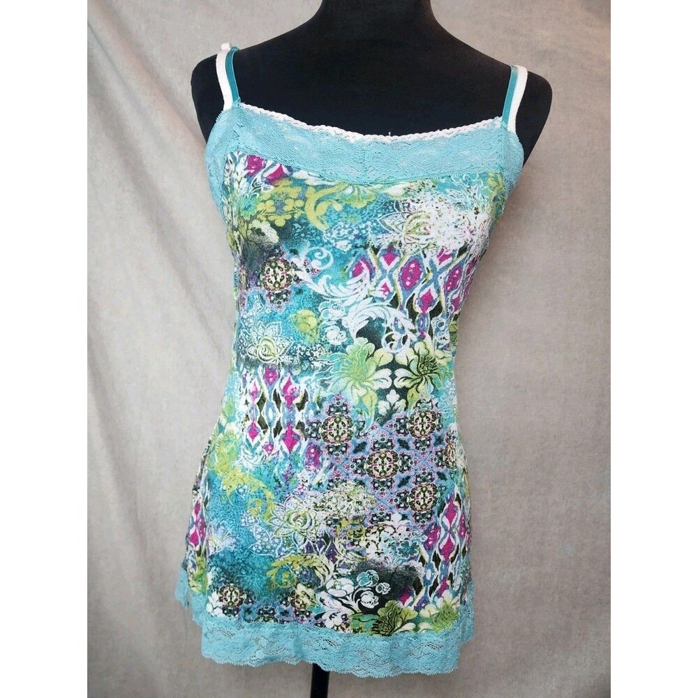 Pout Y2k Women's Sz M Lace Trim Avant-Garde Tank Top Long Colorful